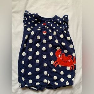 Carter’s 12 month baby girl, one piece summer outfit. Polkadot and crab design.